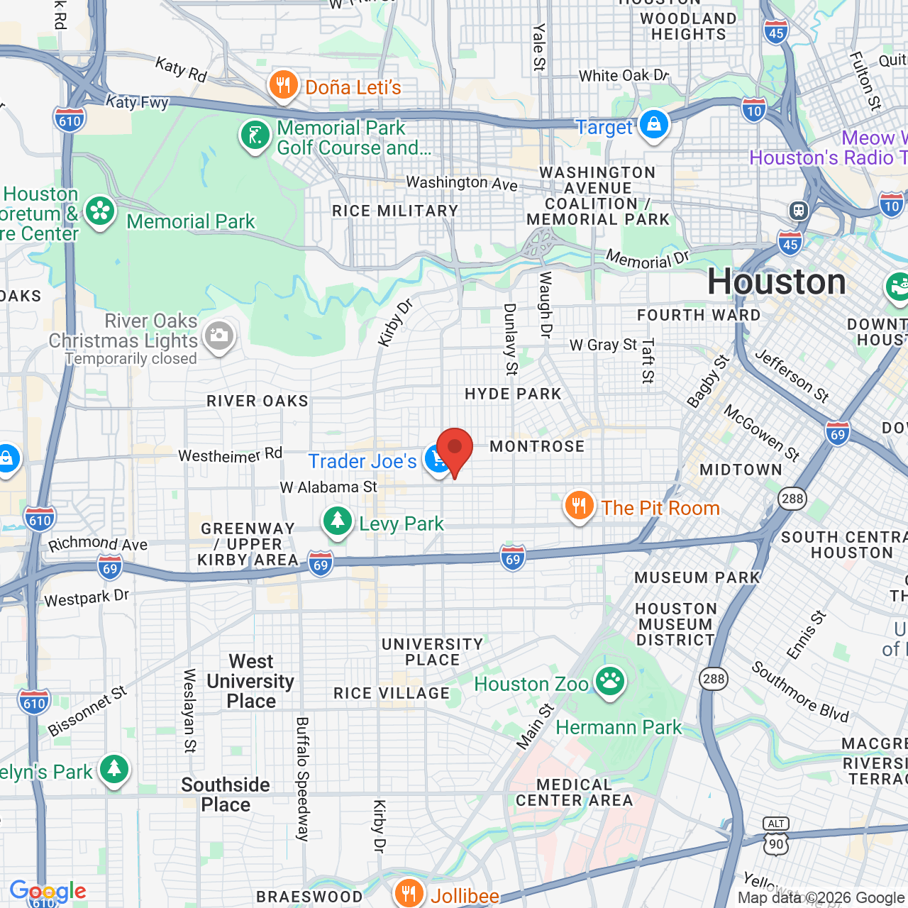 Google map image of our location in 3005 Huldy St Houston, TX